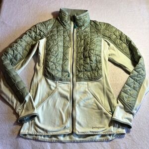 Patagonia Hybrid Down Jacket Women's Full Zip Fleece Quilted Panels Green M